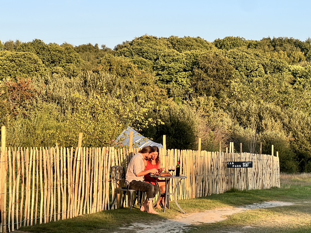 Pizzas in the sun at woods and meadow campsite